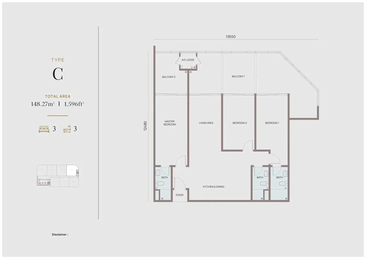 Alderwood Residence Type C 戶型圖・1596 呎