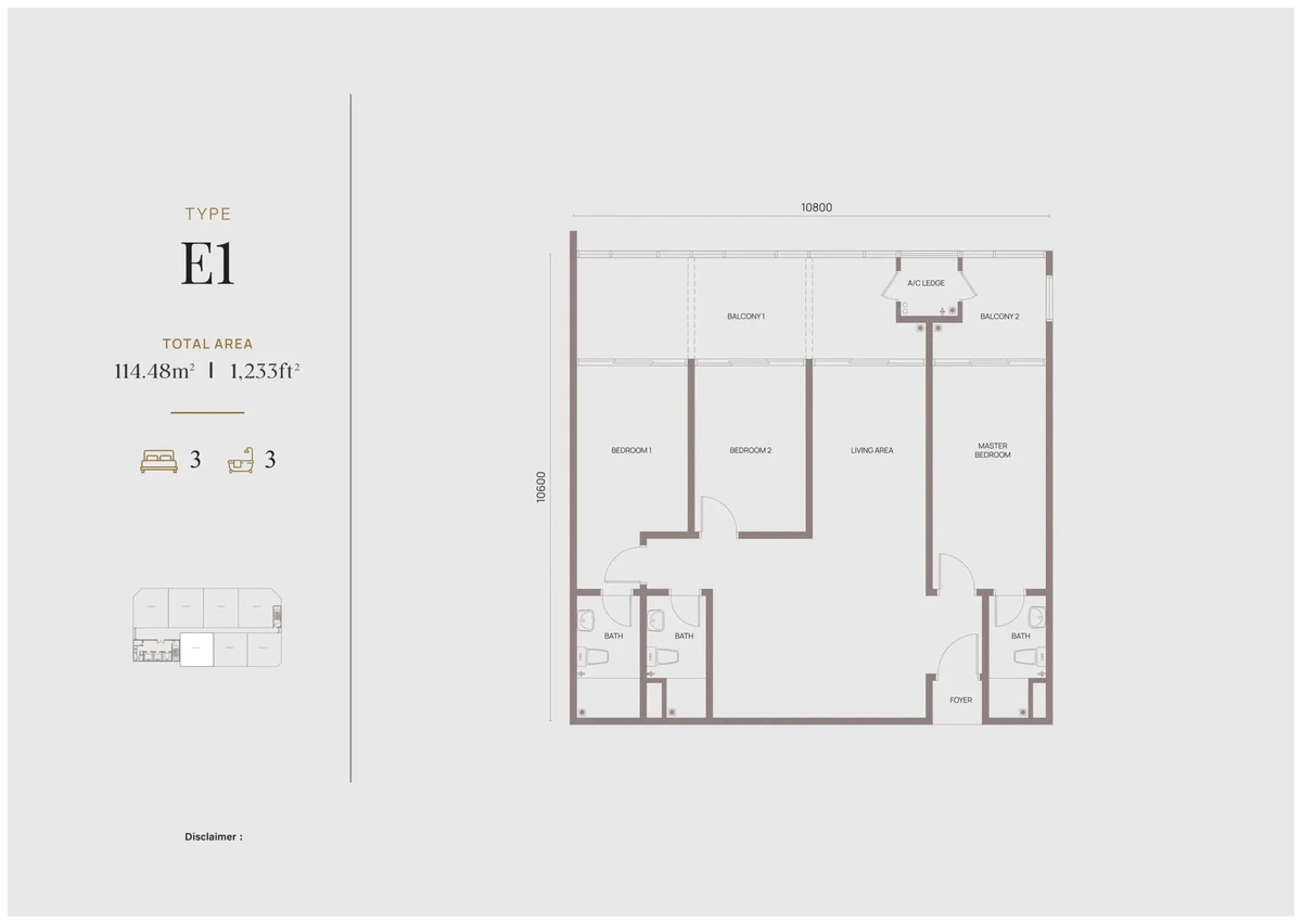 Alderwood Residence Type E1 戶型圖・1233 呎