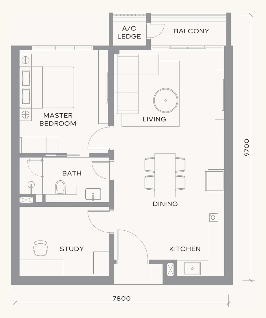 Khaya Residences Type A 戶型圖・772 呎